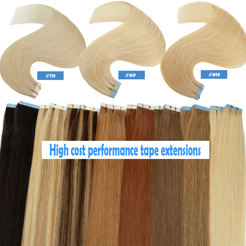 8A Thick 10-60pcs Tape in Russian Remy Human Hair Extensions Skin Weft Full Head