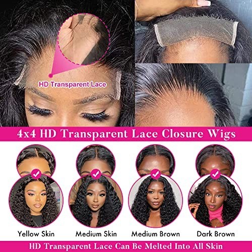 Deep Wave Lace Front Human Hair Wig 180% Density 4X4 HD Closure for Black Women
