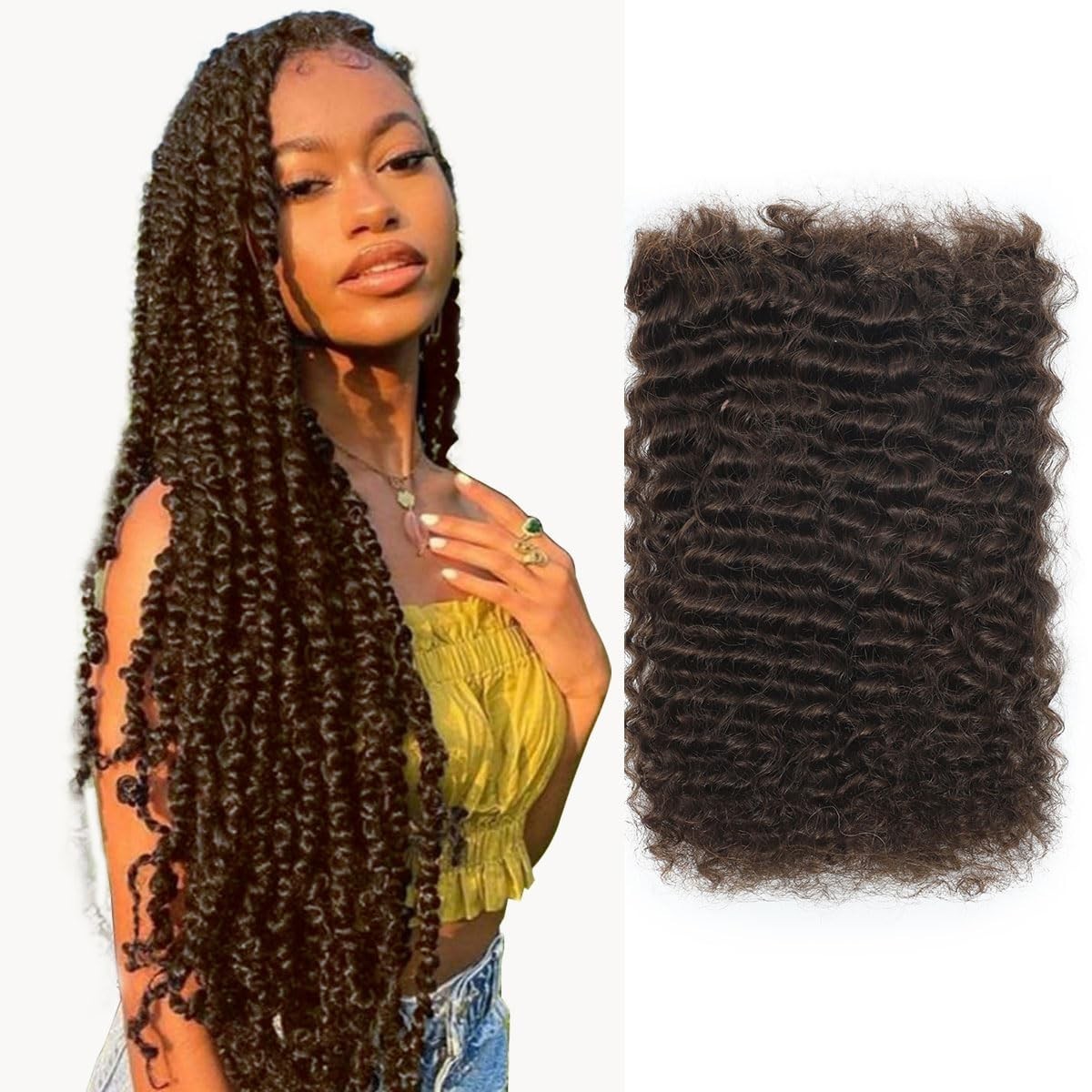 26″ Afro Kinky Bulk Human Hair for Dreadlock Extensions & Repair – Medium Brown,