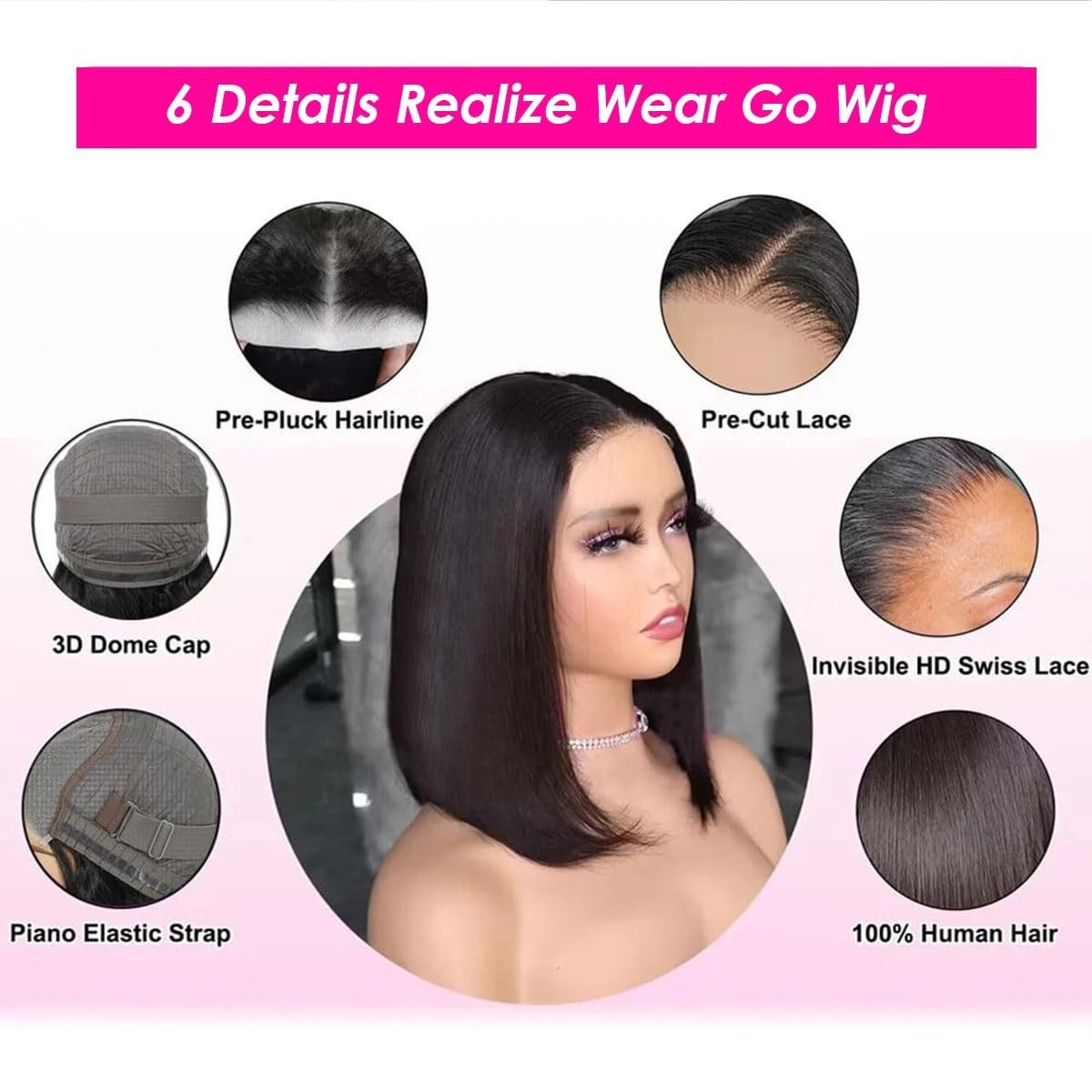 Short Bob Wig Human Hair StraightWear to Go 4×4 Lace Closure Bob Wigs Human Hair