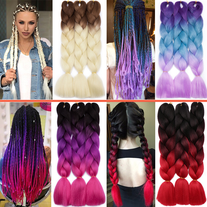 Ombre Highlight Jumbo Braiding Hair Extensions Weaving Hair Multi-color 24″ PINK