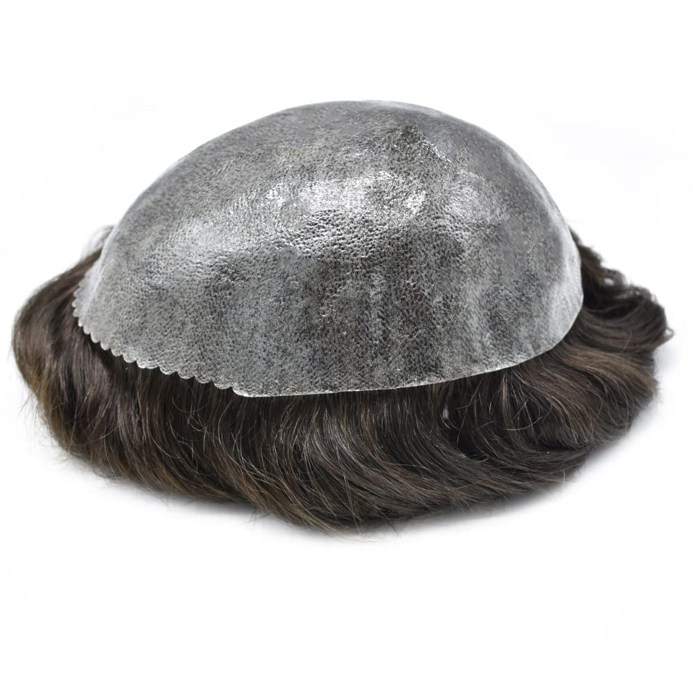 Mens Toupee Human Hair System Replacement Injected Poly Skin Pu Unit Wig for Men