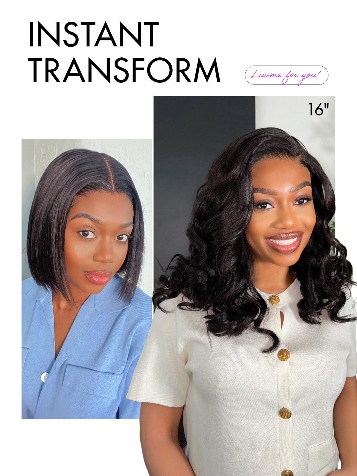 100% Human Hair Loose Wave Wig – 18″ Glueless Lace Front, Pre-Plucked, Natural C