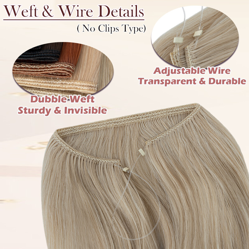 One Piece Invisible Wire Hair Extensions Thick Clip In Hairpiece Real as Human