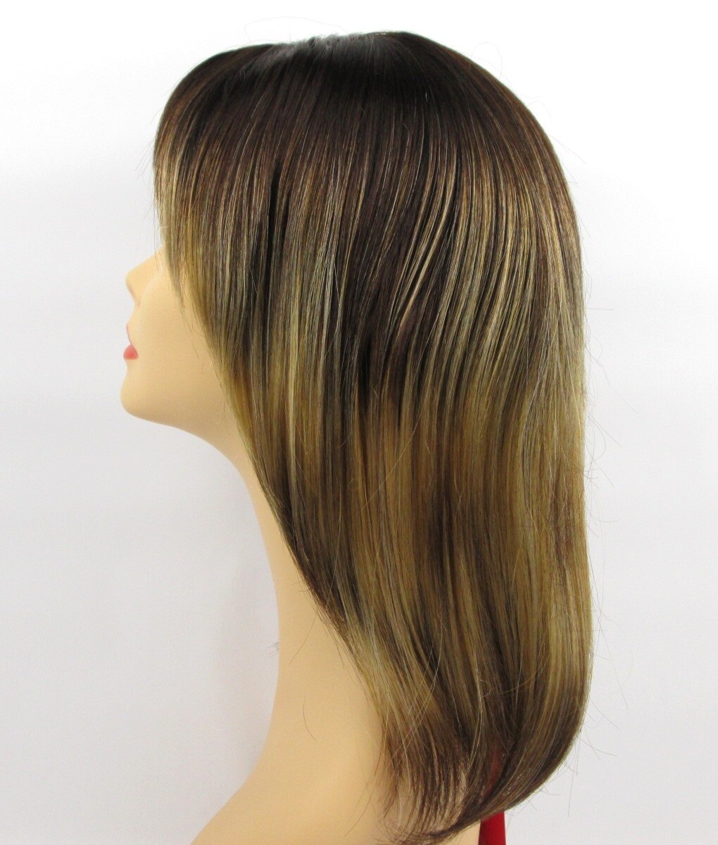 WOMEN SHOULDER-LENGTH STRAIGHT HAIR LAYERED WIG W/ BEVELED ENDS & BANGS SKIN TOP