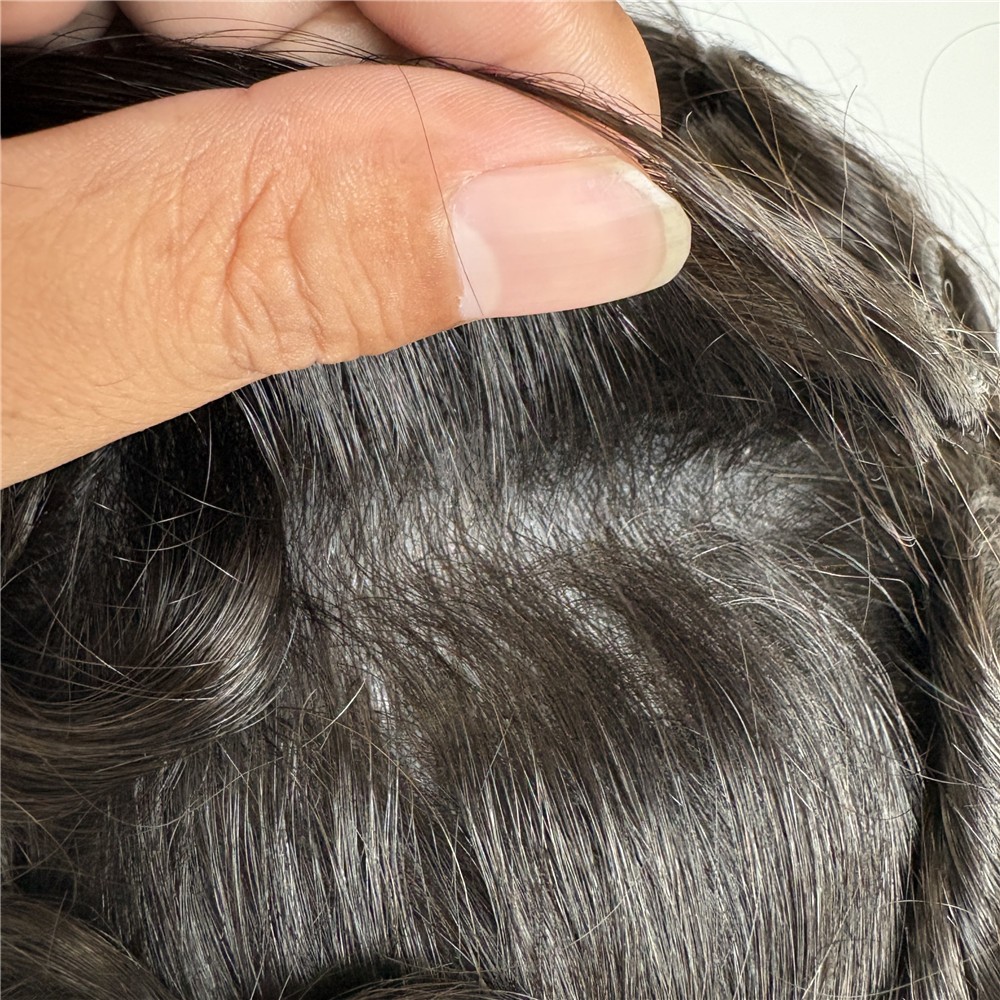Human Hair Toupee Hair Replacement Unit System 0.12mm Poly Gauze Hairpieces
