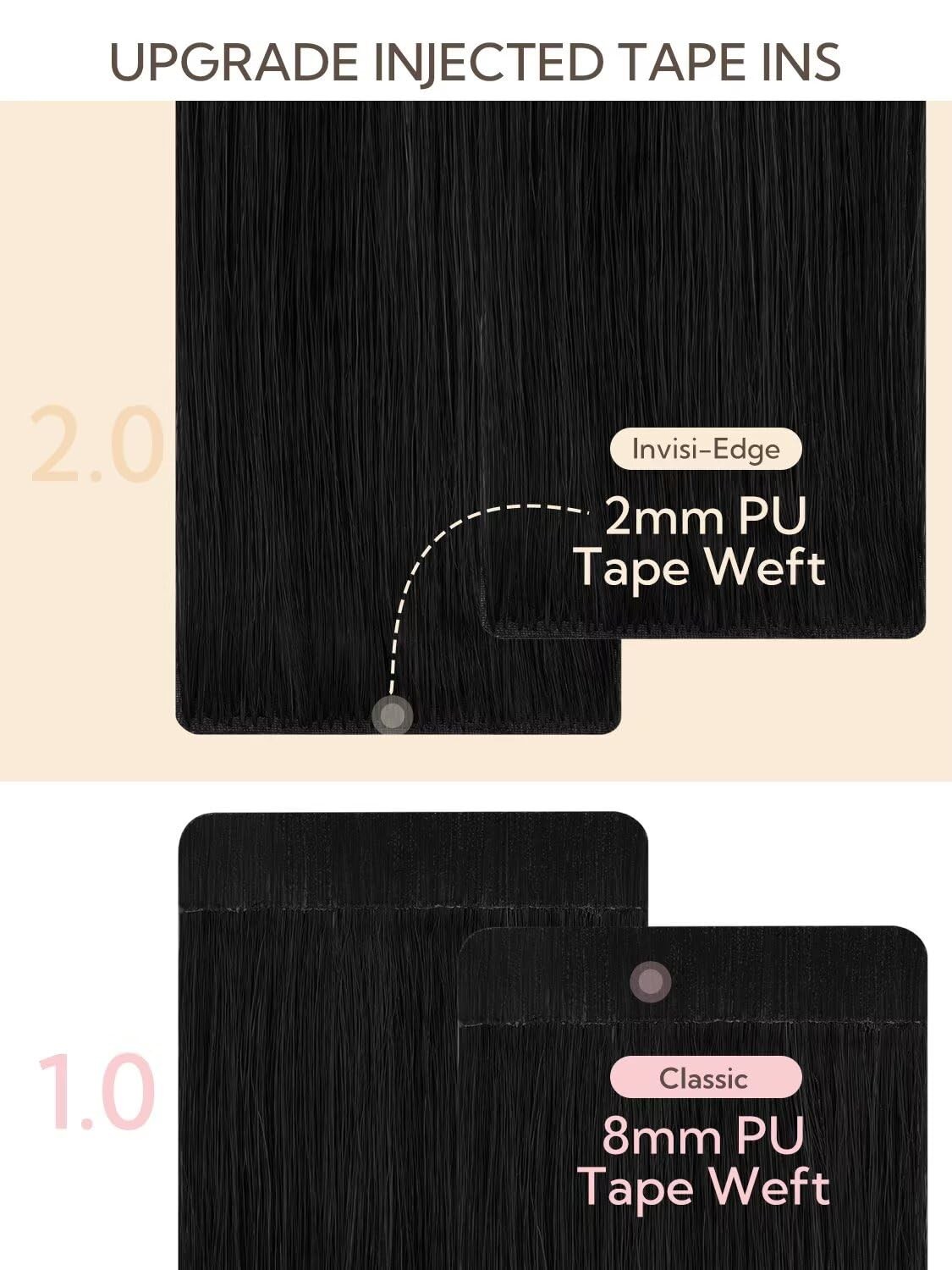 Hotbanana Invisi Edge Tape In Hair Extensions Human Hair 10Inch 30G 20Pcs Jet