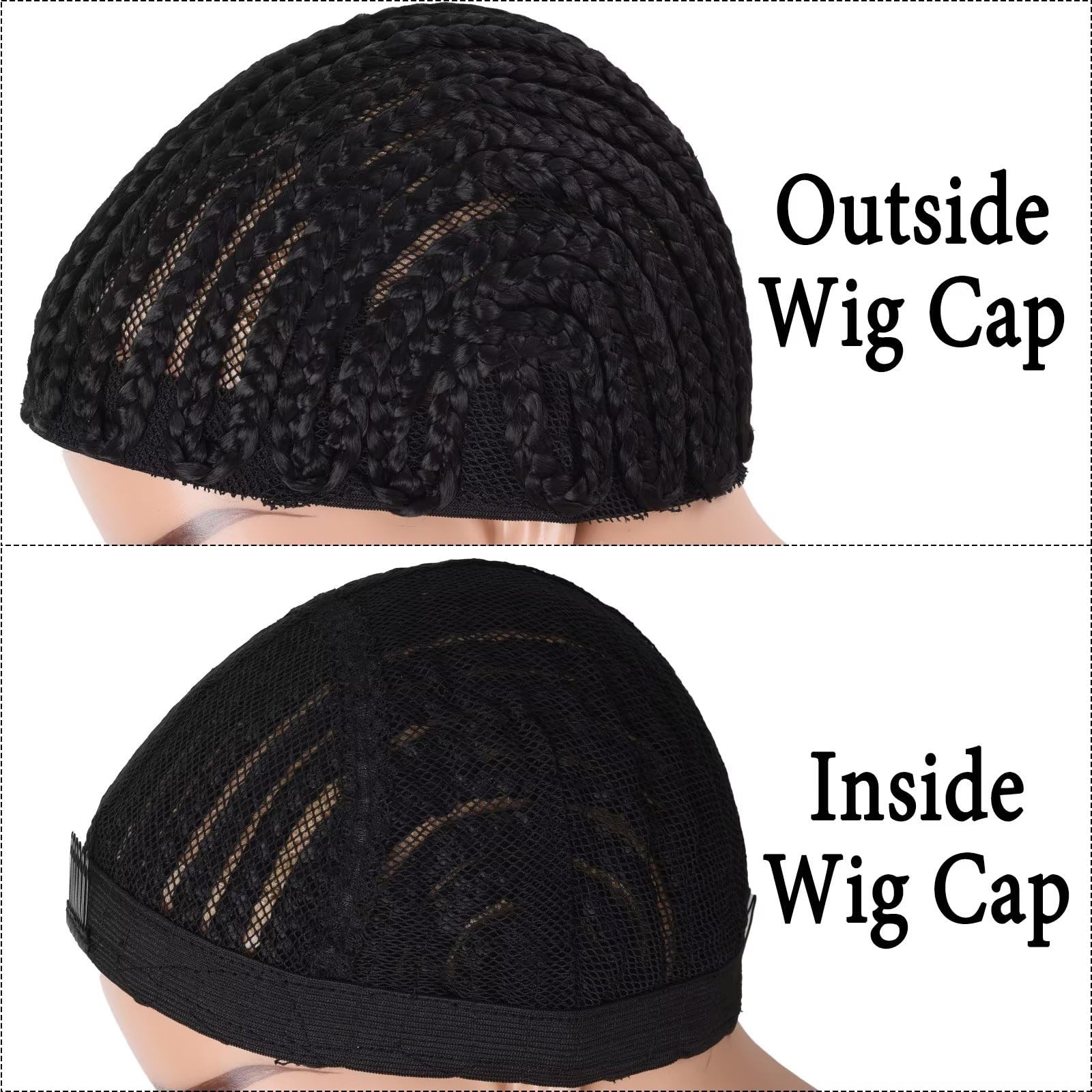 Royota Braided Wig Cap For Crochet Hair Braids Breathable Medium, Black