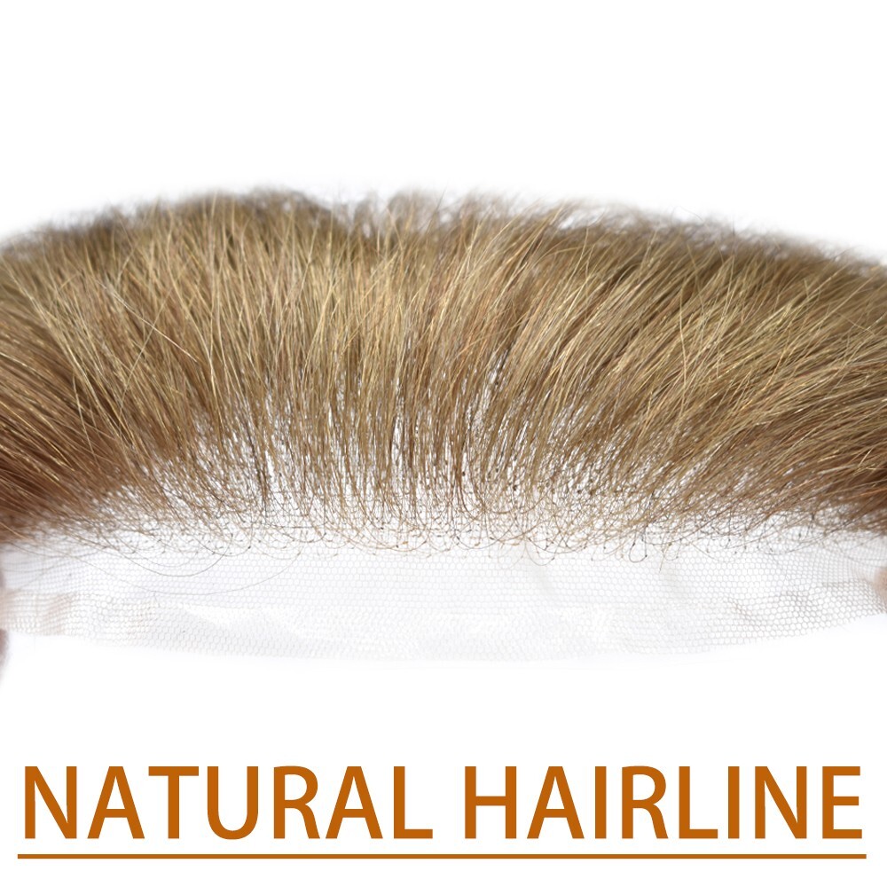 Mens Frontal Receding Hairline 100% Human Hairpiece Full Lace Forehead Hairline