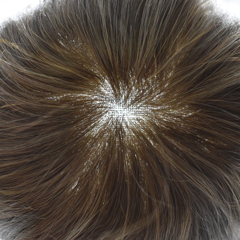 French Lace Front Toupee Human Hairpiece Bleached Knots Natural Hairline