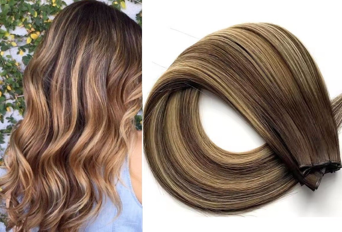18″, 22″ Genius Wefts, 50g,100% Human Remy Balayage Hair Extensions #B5-5/16B