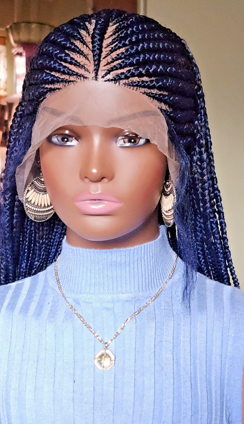 Handmade box Full Lace Cornrow wig 1B mix Dark blue