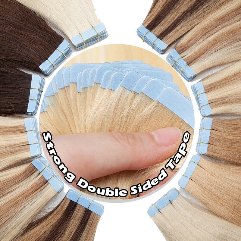 Tape in Hair Extensions Real Human Hair Invisible Skin Wefts Premium Remy Thick