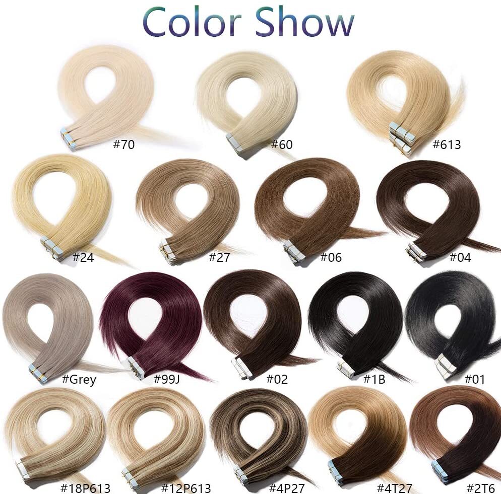 Tape In Real Human Hair Extensions Invisible Glue Skin Wefts Full Head Remy Hair