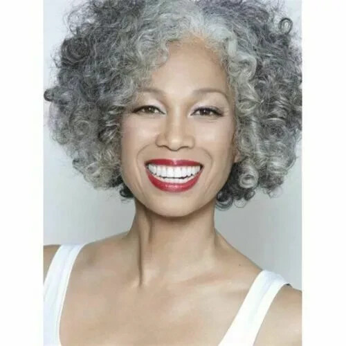 Kinky Curly Salt and Pepper Hair Synthetic Capless Wigs 12 Inches