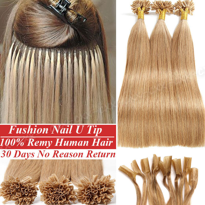Thick Russian Flat Pre Bonded Real Remy Human Hair Extensions Nail U Tip Keratin