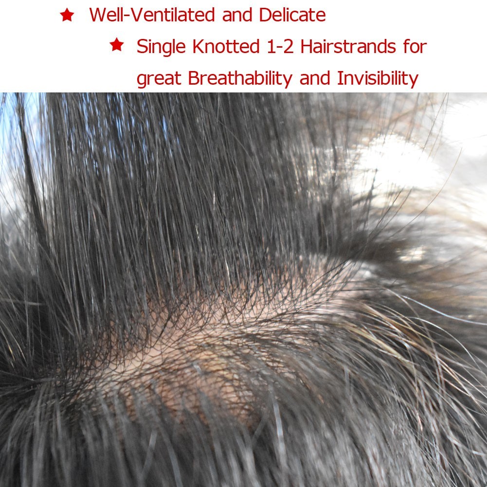 Hair Piece for Men Ultra Thin Skin V-looped Mens Toupee Full Poly Human Hair 70%