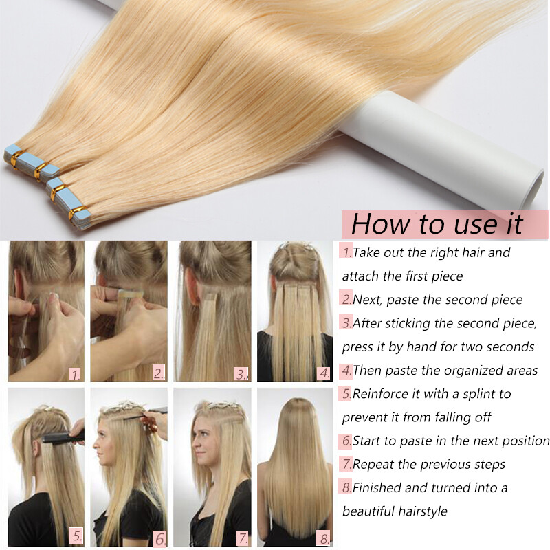 Full Head 12-24″ Tape-In Russian Remy Human Hair Extension balayage Straight USA