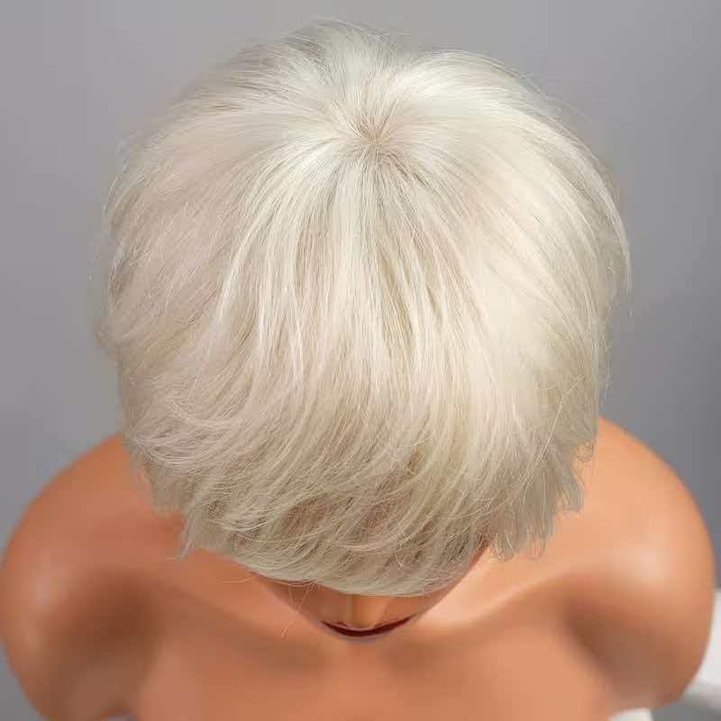 10in Women Platinum Blonde Wig Short Straight Heat Resistant Synthetic Cosplay