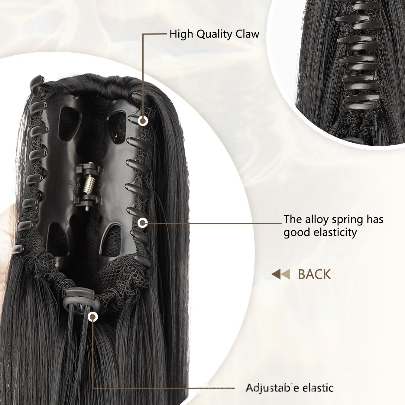 26″ Real Ponytail Claw Clip Hair Extension Pony Tail Thick Hairpiece in As Human
