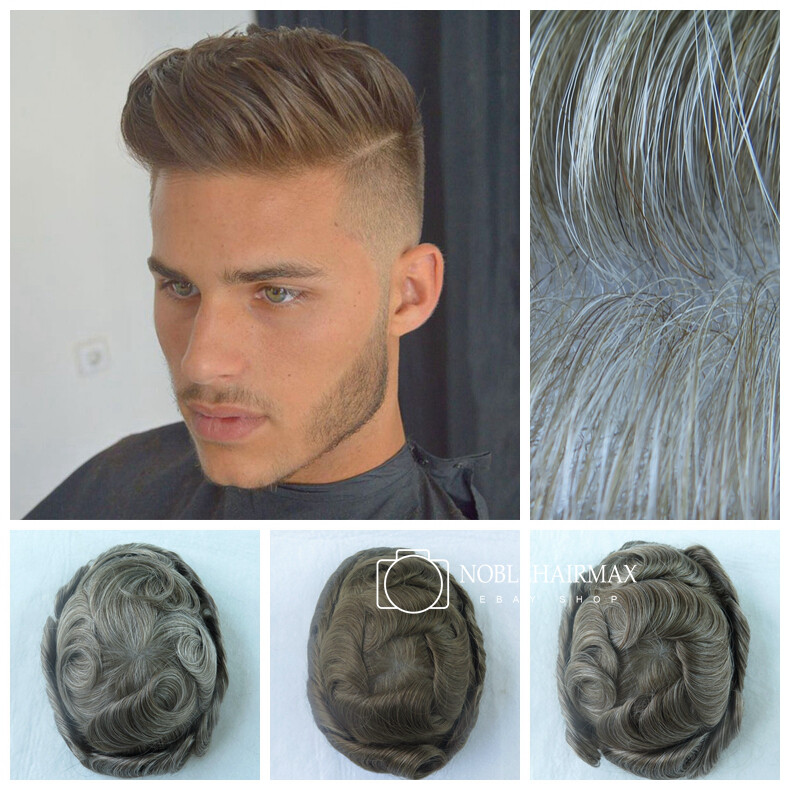 Dark Blonde Toupee Natural Mens Hair Replacement System Super Thin Skin Hair #17