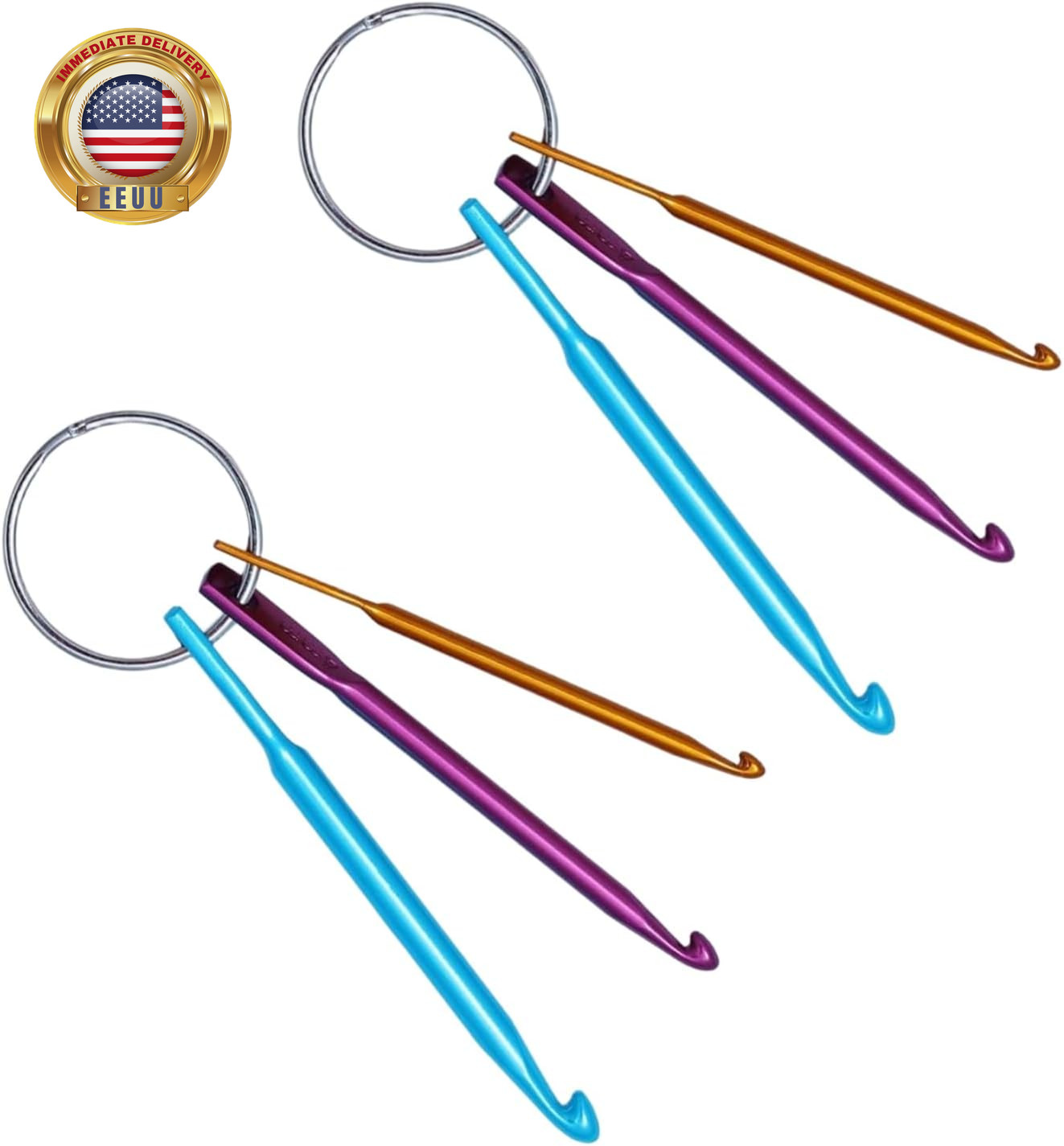 2Pcs Crochet Hook Keychain Kit Mini Creative Keychains Zinc Alloy Key Chain DIY