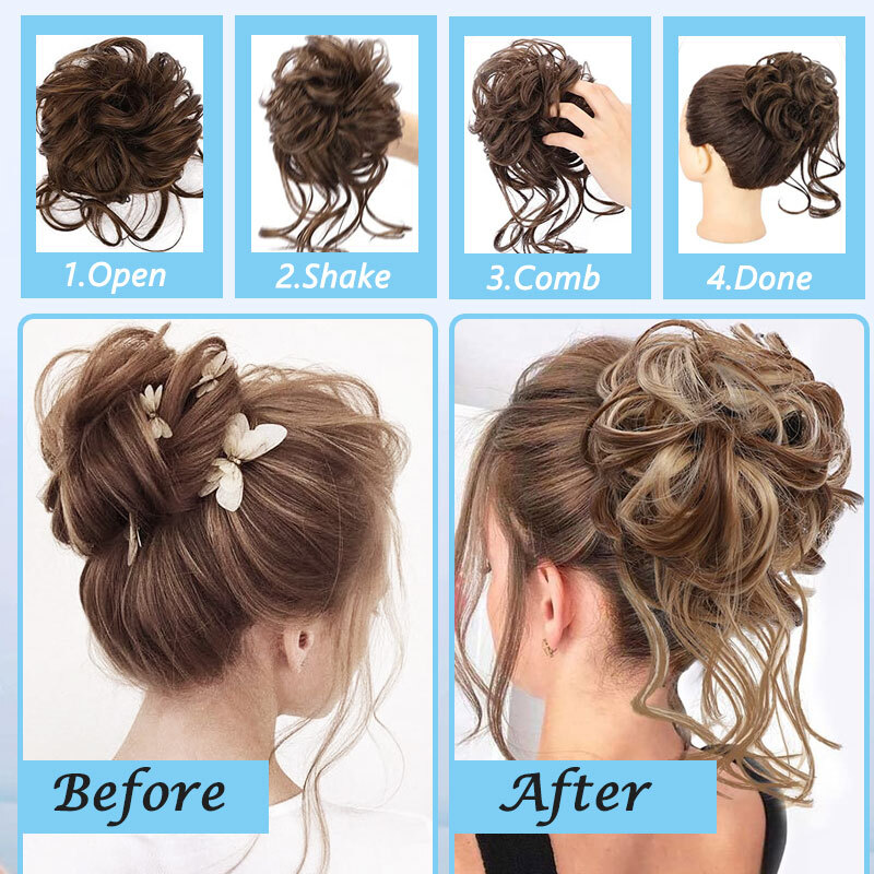 Real THICK Messy Curly Hair Bun Chignon Claw Clip Ponytail Scrunchie Extensions