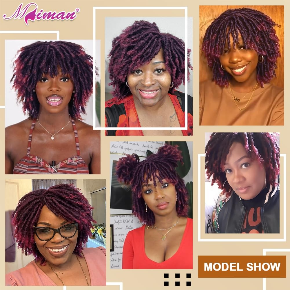 6 Inch Short Dreadlock Wigs for Black 99J Wine Red Synthetic Hair Afro Curly …