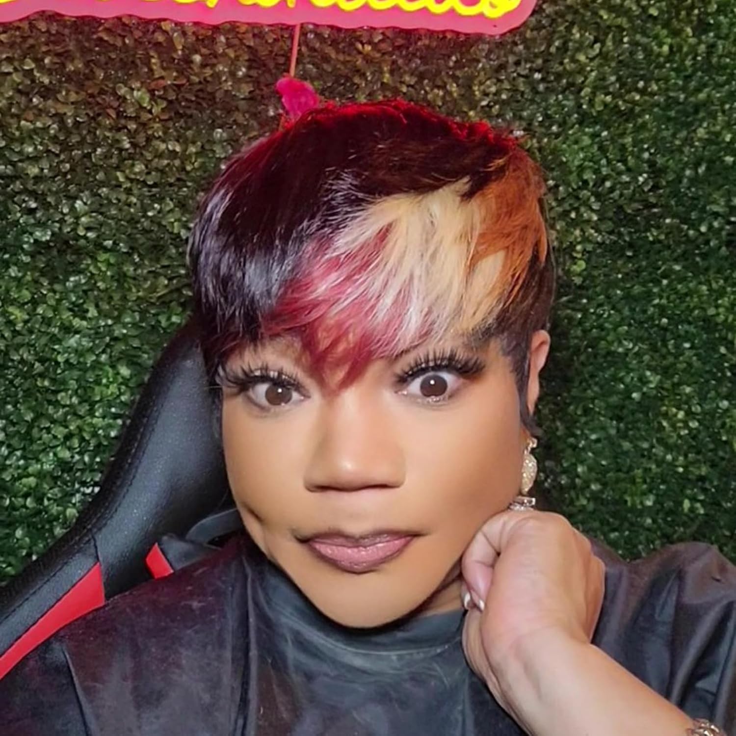 SAEIALL Pixie Cut Wig for Black Women Human Hair Multi-color Pixie Wig with Bang