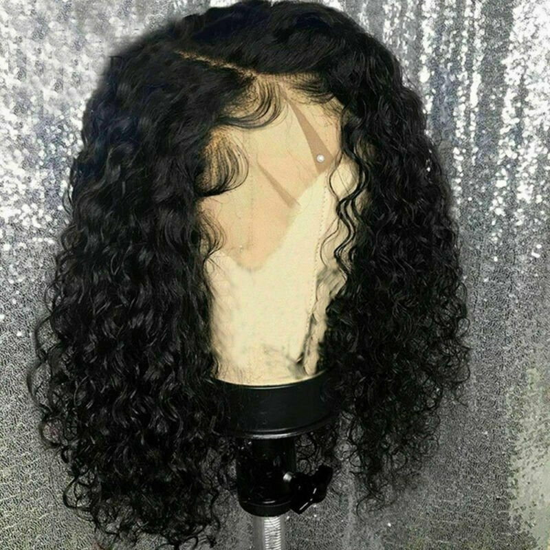 18″ Human Hair Lace Front Wig Womens Brazilian Human Long Curly Wavy Hair Wigs