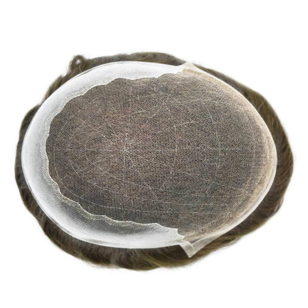 French Lace Front Mens Toupee Hairpeice Poly Skin Human Hair Replacement Systems