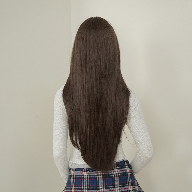 Japanese Korean Style Long Straight Wig Inward Curly Ends Full Head Synthetic