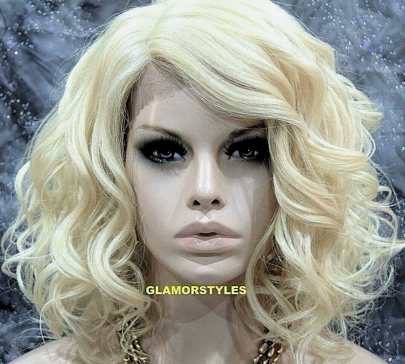 LACE FRONT FULL WIG BOB WAVY LAYERED SIDE PART BLEACH BLONDE #613 HEAT OK NWT