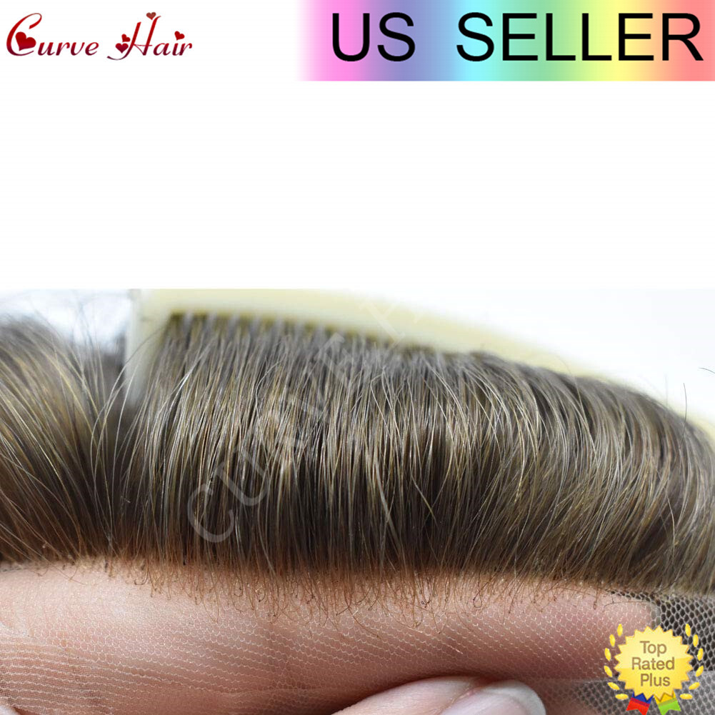 Men Human Hair Replacement System French lace Front Thin Skin Toupee Hairpiece