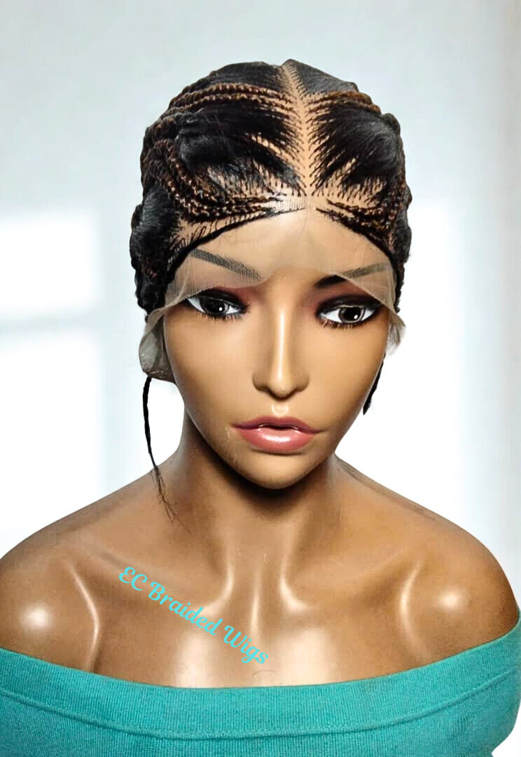 Bun Braided Wig. Natural Brush Cornrow Braids. Full Lace with Baby Hair.