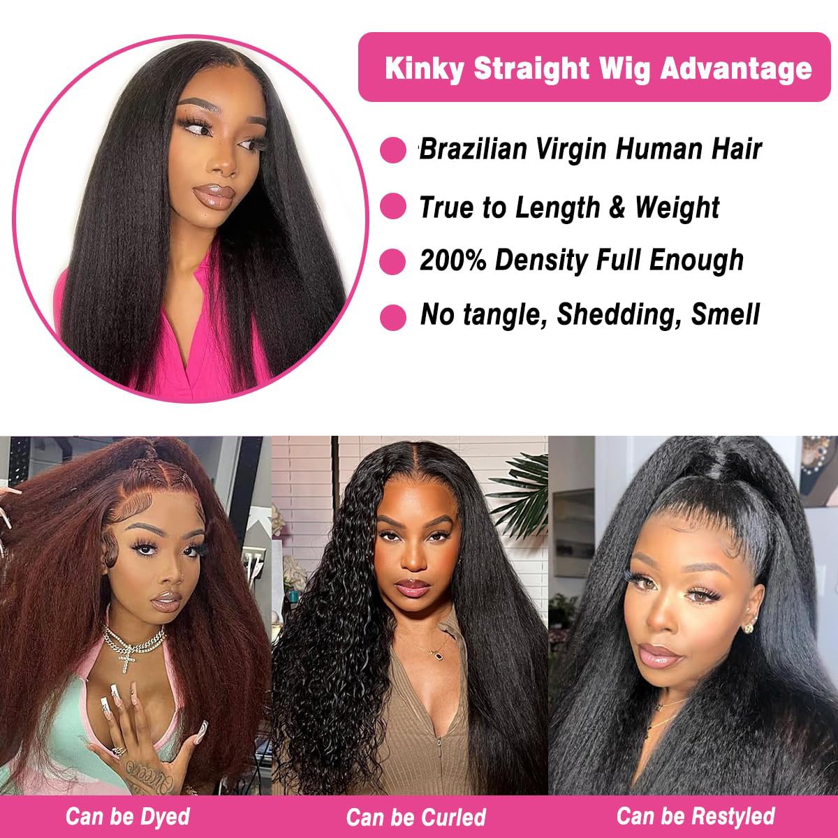 200% Density 13×4 Natural Color Kinky Straigh Transparent Lace Human Hair