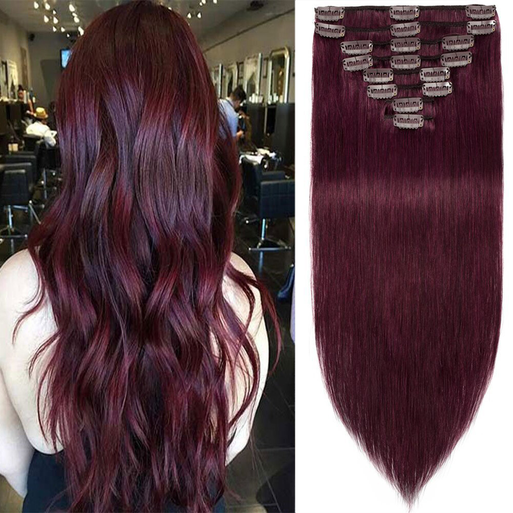 100% Human Hair Extensions Clip In Real Remy Hair Full Head Thick 8Pieces120gram