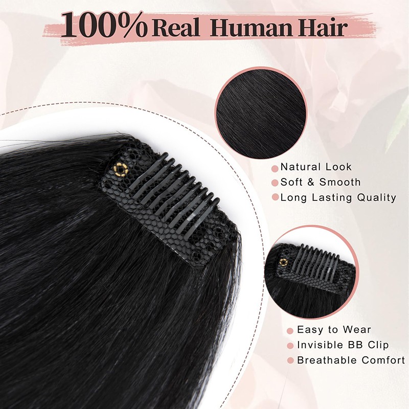 Clip In Fringe Topper Neat Bangs Hair Piece 100% Real Remy Human Hair Extensions