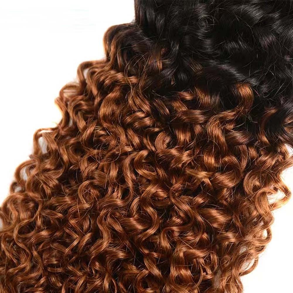 Biliisyff 1B30 Bundles Brown Curly Wave Human Hair Bundles Two Tone Black And