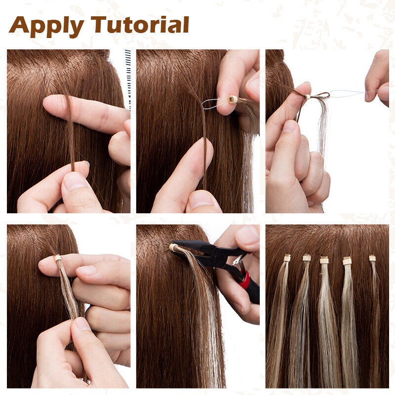 Micro Ring Link Human Hair Extensions Silicone Micro Beads Loop Tip Remy Hair US