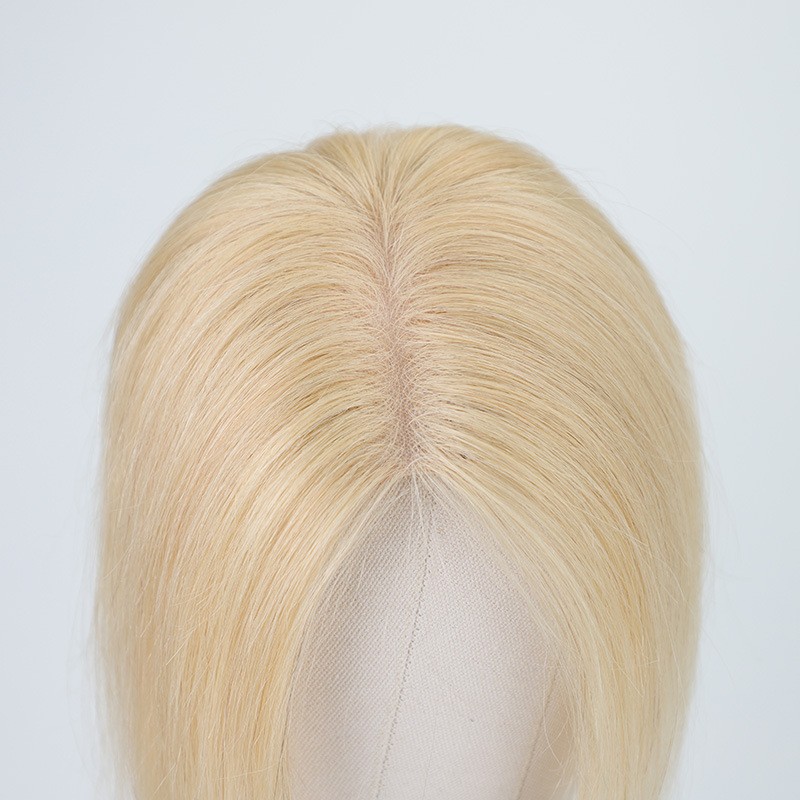 100% Human Hair Gold Blonde Breathable Hair Piece Replacement Head Top Toupee