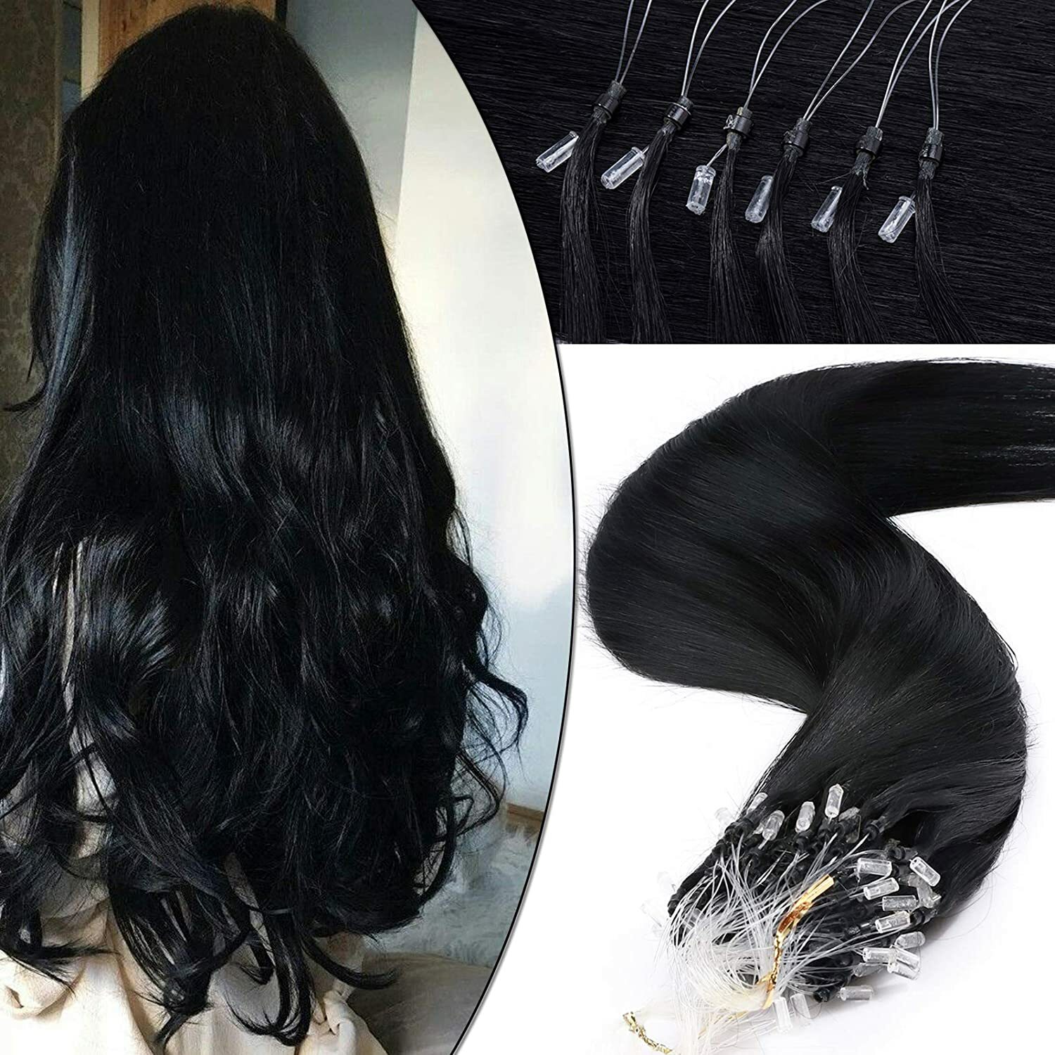 Micro Loop Human Hair Extensions Remy Straight Natural Hair Micro Beads RealHair