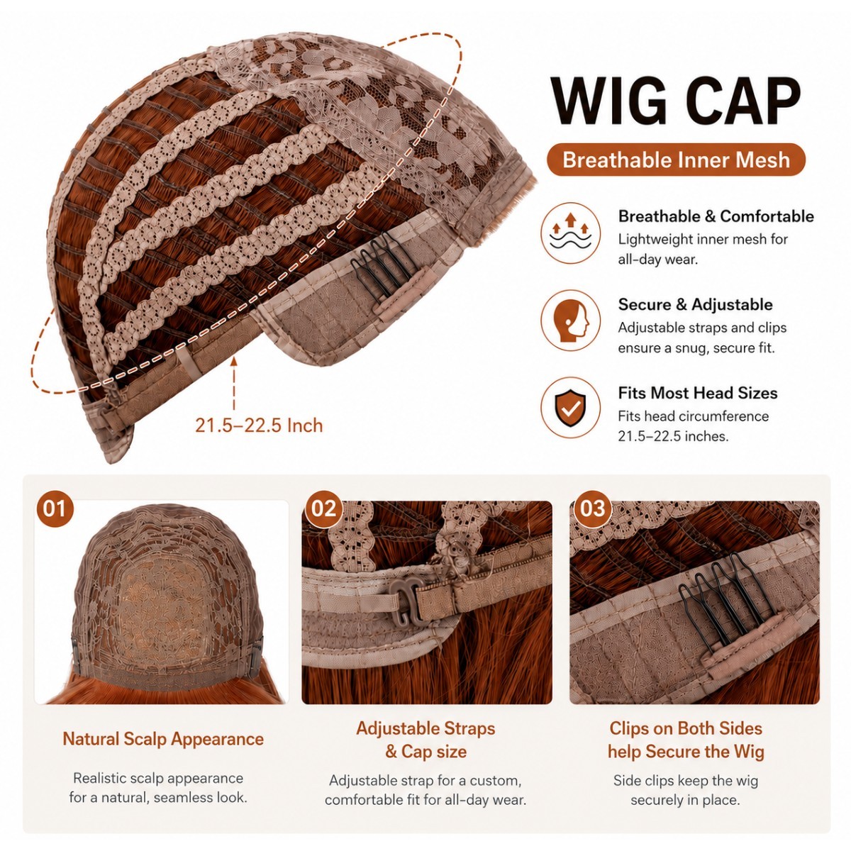 Layered Copper Red Long Wavy Heat Resistant Hair Dress Up Wig With Bangs Women