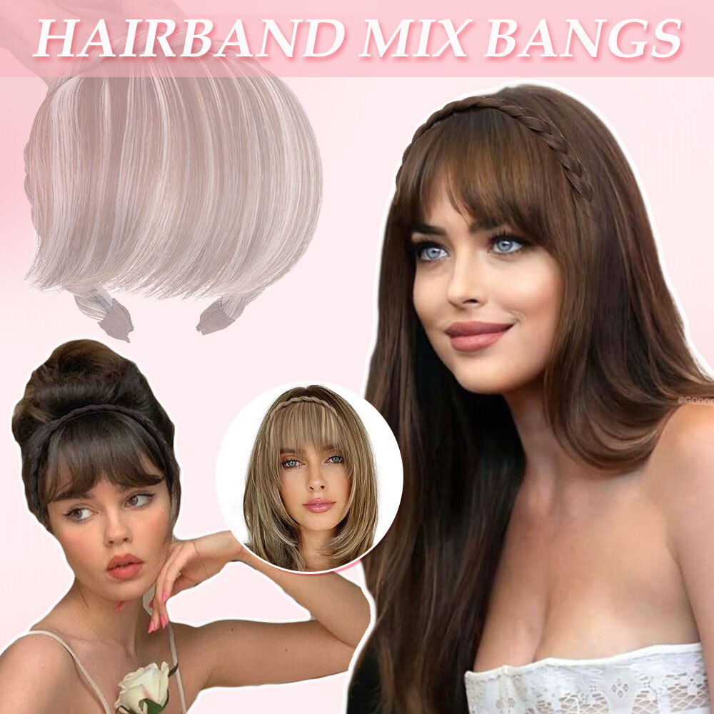 Headband with Bangs Hair Fringe Braid Hairband Chunky Hairpiece Christmas Gift