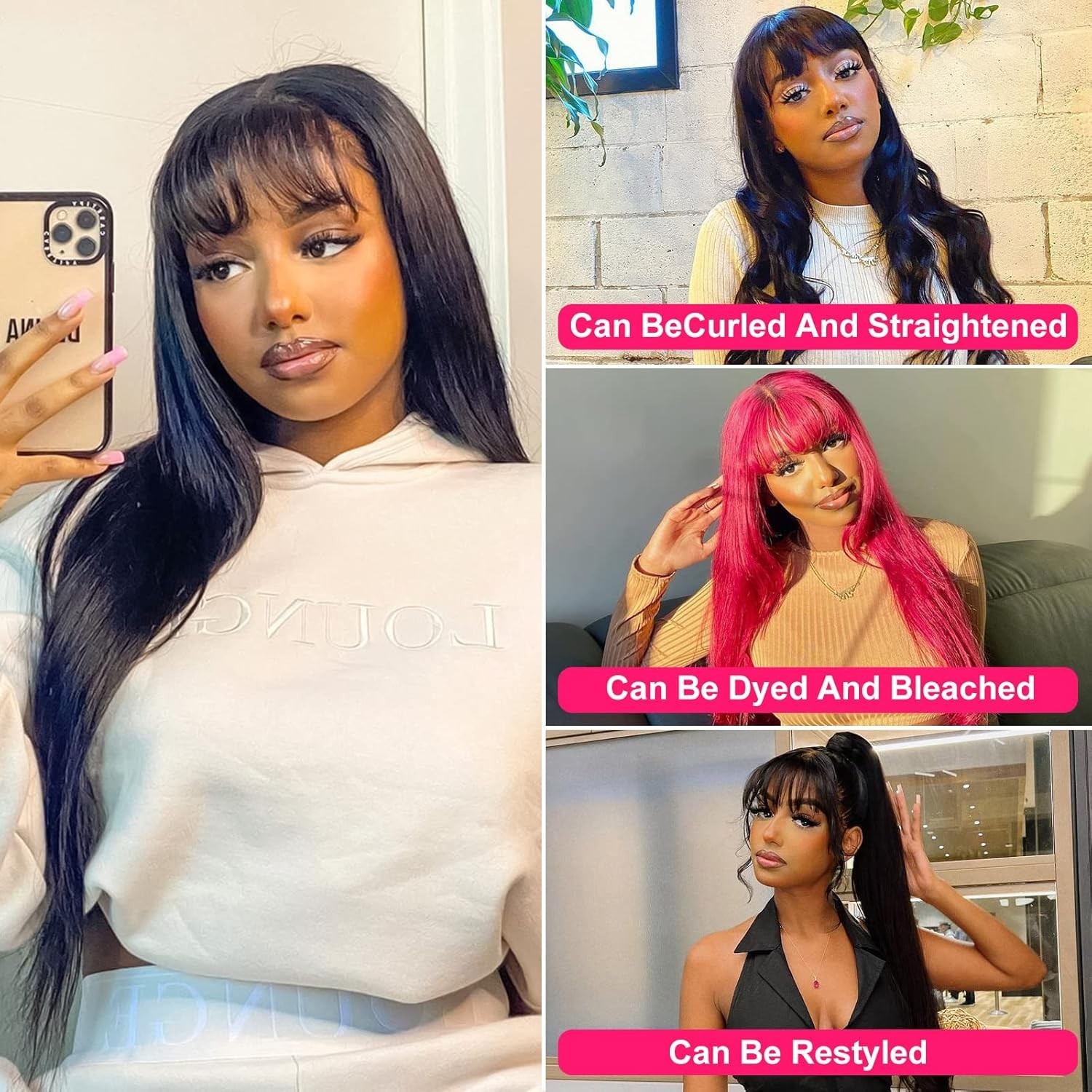 Straight Human Hair Wig With Bang Brazilian VirginHuman Hair None Lace Front Wig