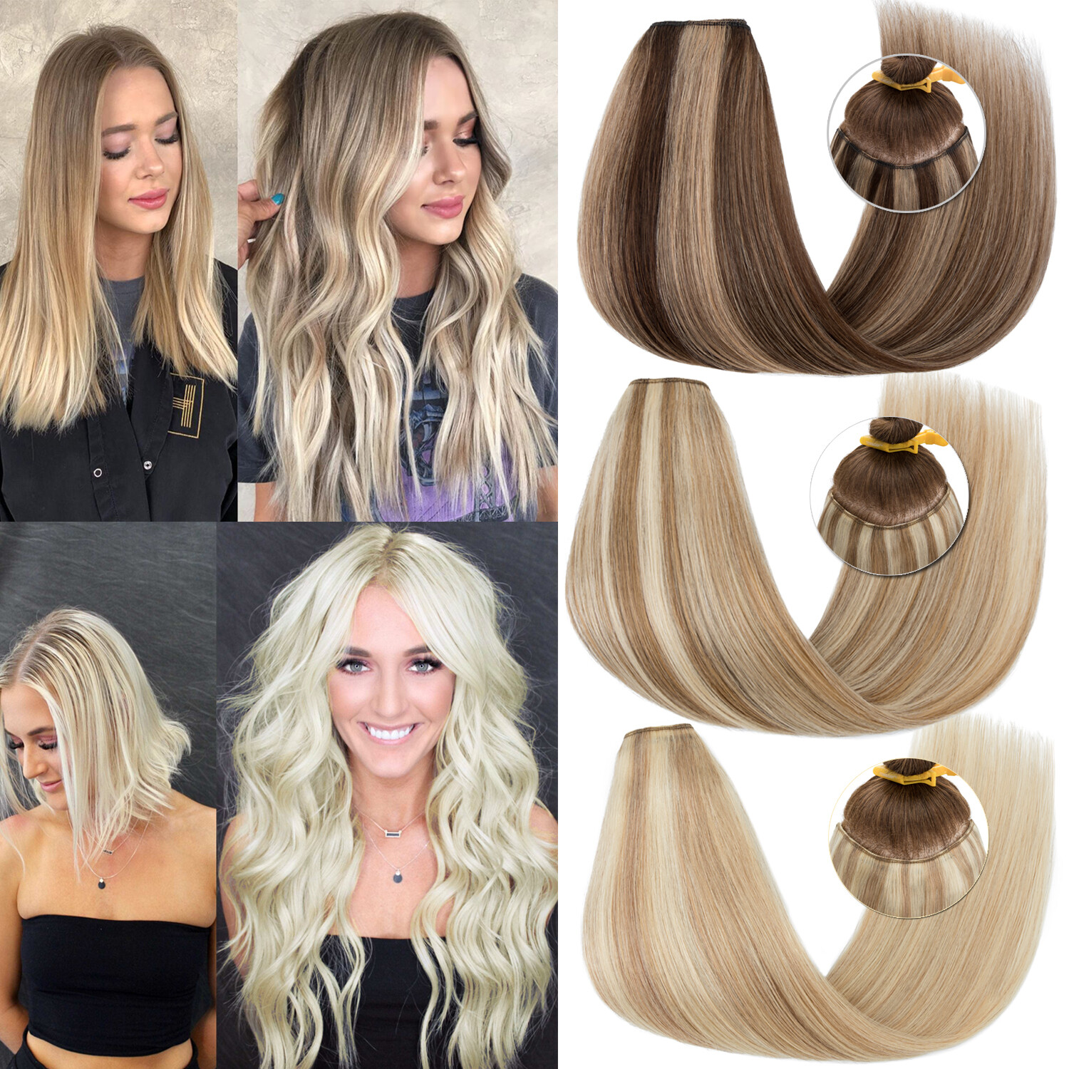 100% Remy Human Hair Extensions Russian One Piece Clip In Full Head U Shape Weft