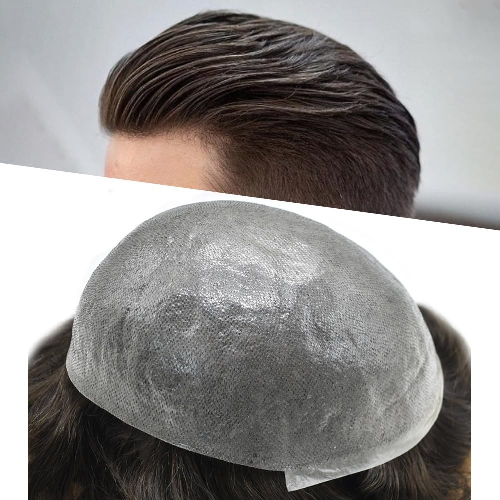 Mens Toupee Ultra Thin Skin Hair Replacement System Invisible V-Loop Hair Piece