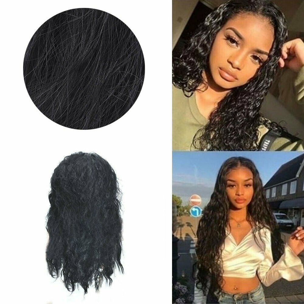 18″ Human Hair Lace Front Wig Womens Brazilian Human Long Curly Wavy Hair Wigs