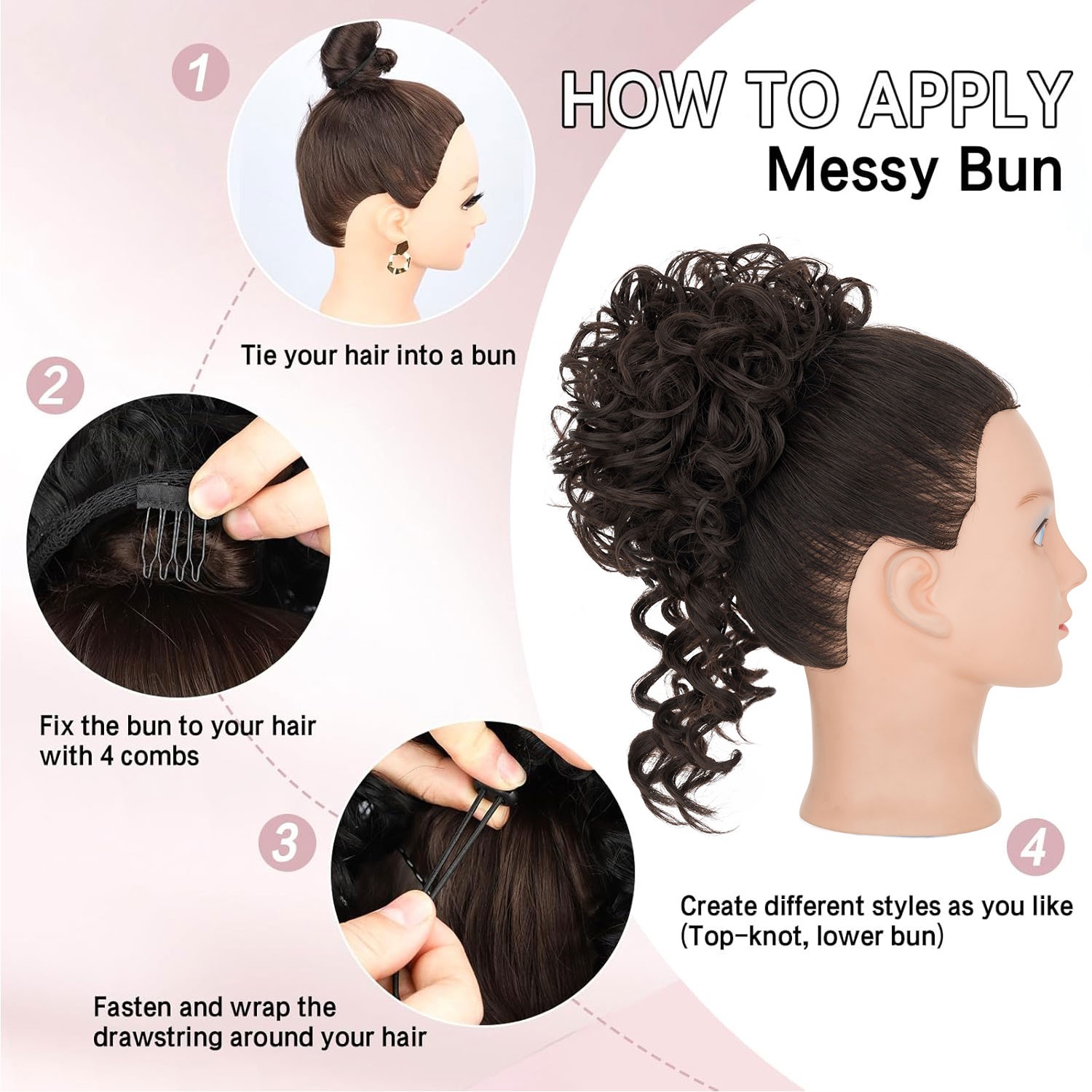 Fluffy Curly Messy Bun Hair Piece Updo Drawstring Hair Extensions Real as Human