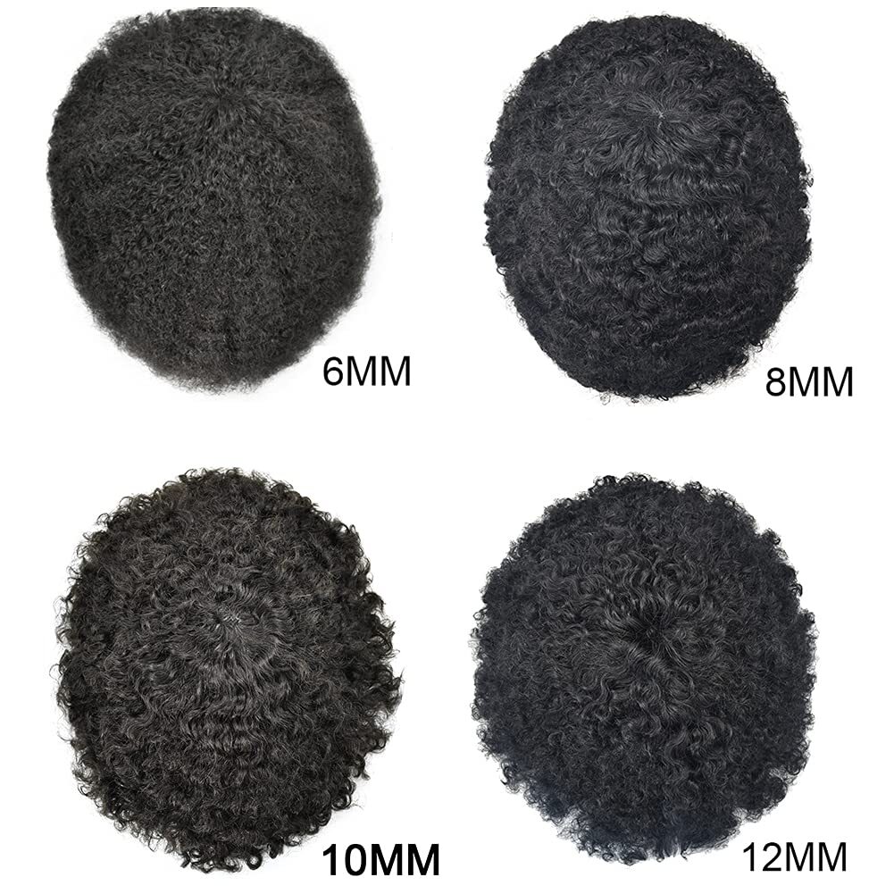 Afro Curly Mens Toupee Full Poly Skin PU Hair System Replacements for Black Men